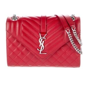 Saint Laurent Monogram Medium Triquilt - Red Silver - Crossbody & Shoulder Bag